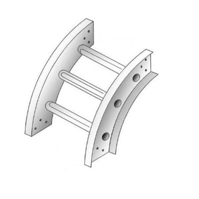 Aluminum 4-inch deep by 6-inch wide 90-degree vertical outside bend coax ladder tray section with included splice plate for rooftop telecom cable systems